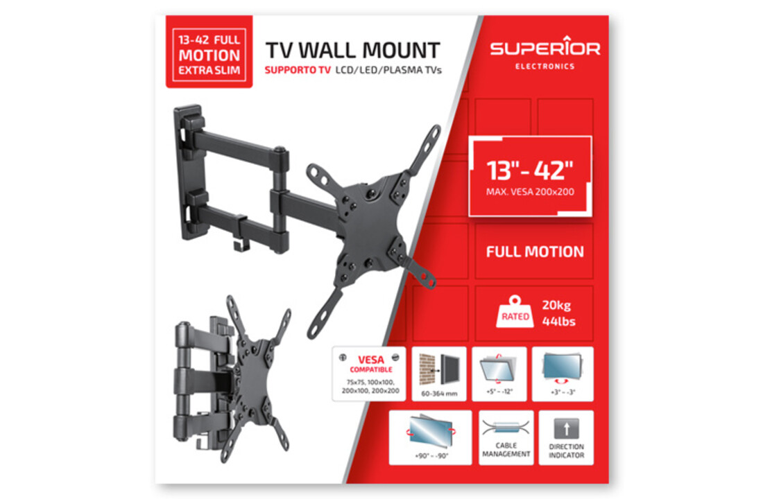 Superior Electronics 13-42 Full Motion Extra Slim - TV muurbeugel