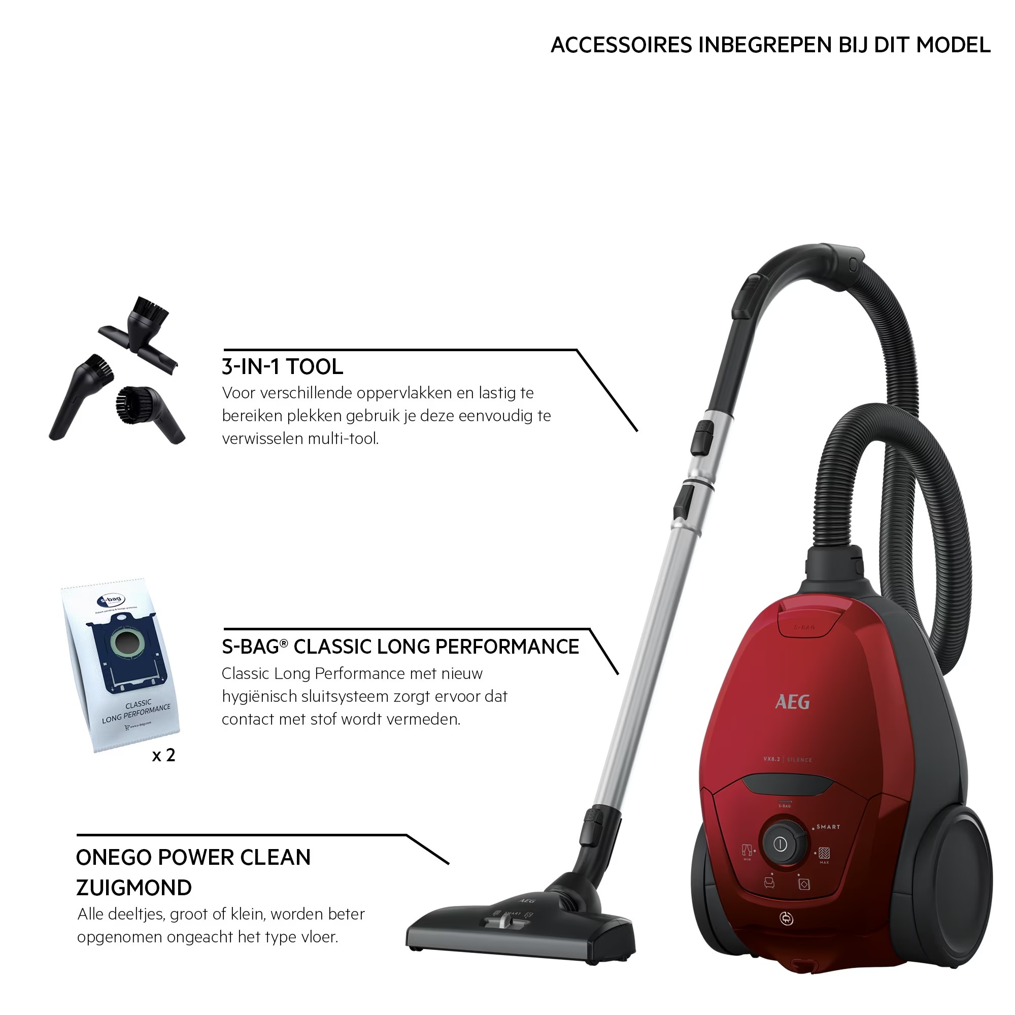 AEG VX82-1-2CR - Stofzuiger met zak.