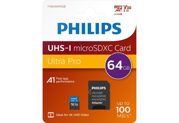 Philips MicroSDXC UHS-I U3 Kaart 64GB - Micro SD kaart
