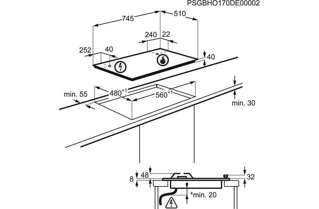 AEG HGB75500SM - Gaskookplaat