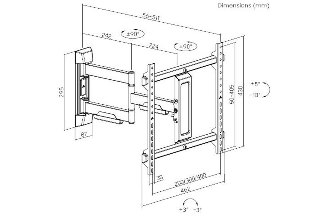 Cavus WME106 Muursteun dubbele arm (37 - 55 inch) - TV muurbeugel