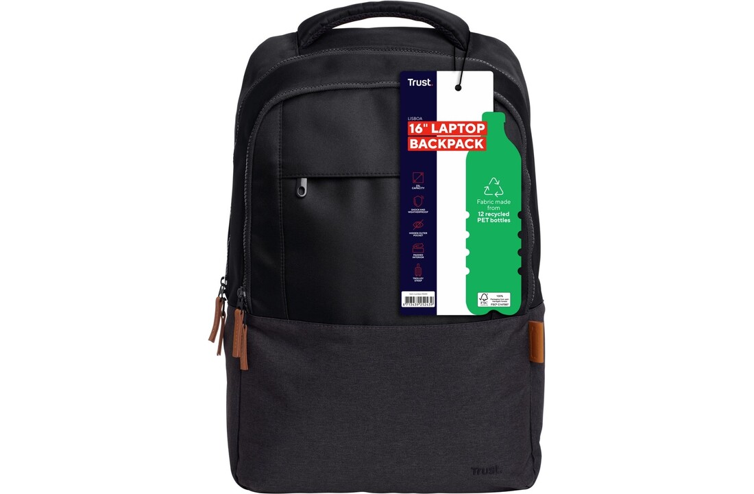 Trust Lisboa 16" laptoprugzak Eco Zwart - Laptoptas
