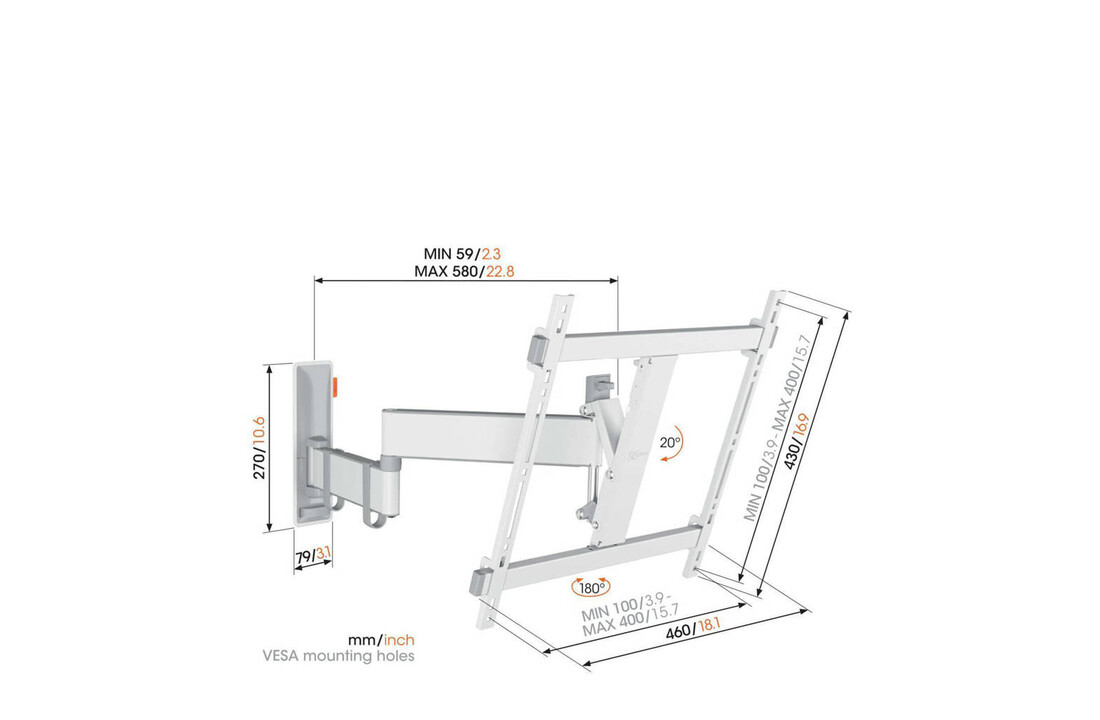 Vogel's TVM 3445 Wit Draaibare Tv-beugel - TV muurbeugel