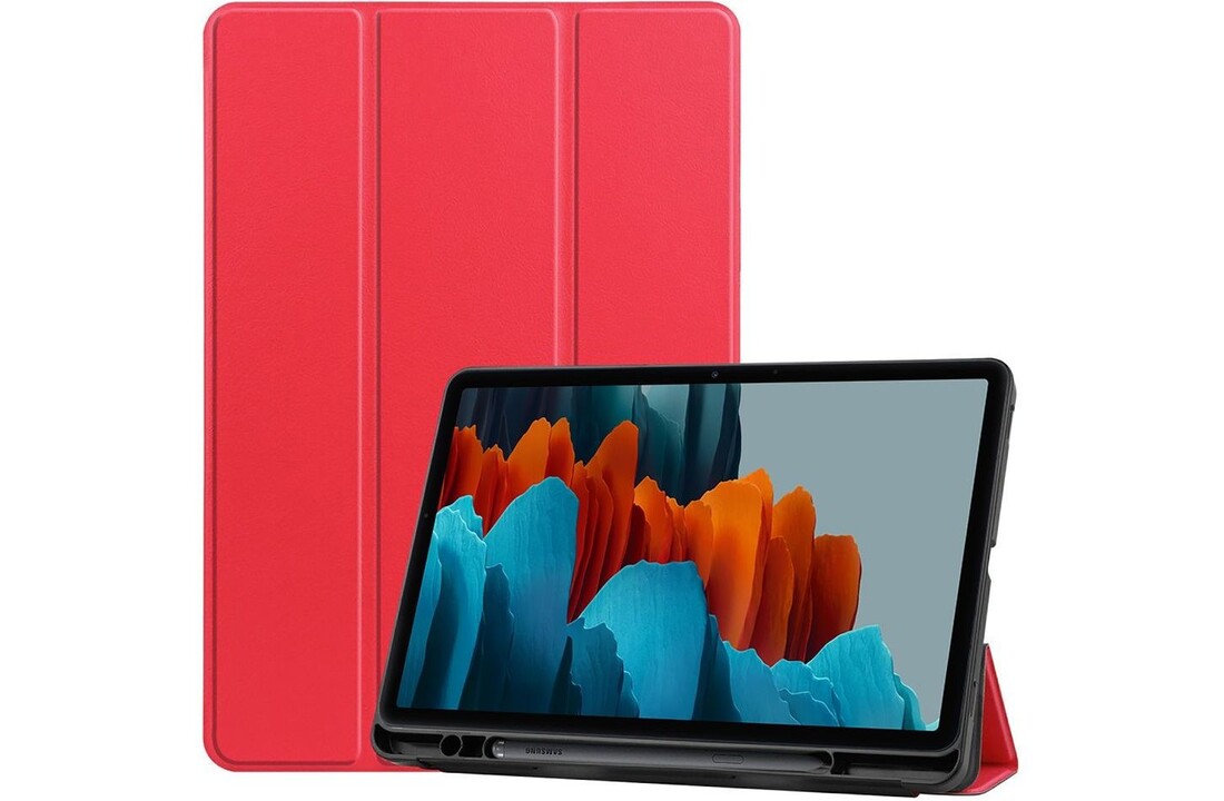 Just in Case Samsung Galaxy Tab S7 TriFold Smart Book Case Pen Slot Rood - Beschermhoes