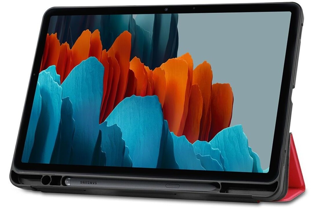 Just in Case Samsung Galaxy Tab S7 TriFold Smart Book Case Pen Slot Rood - Beschermhoes