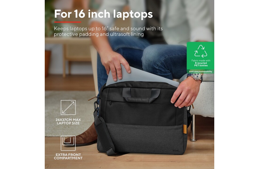 Trust Lisboa 16 inch Eco Zwart - Laptoptas