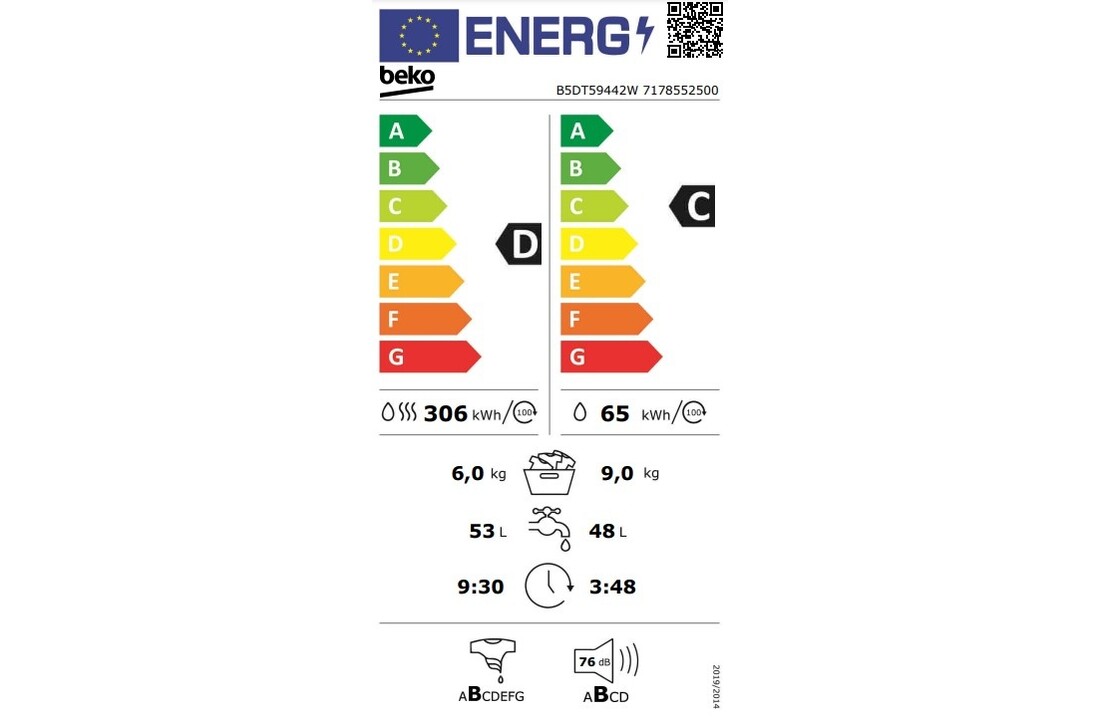Beko B5DT59442W - Was-droogcombinatie
