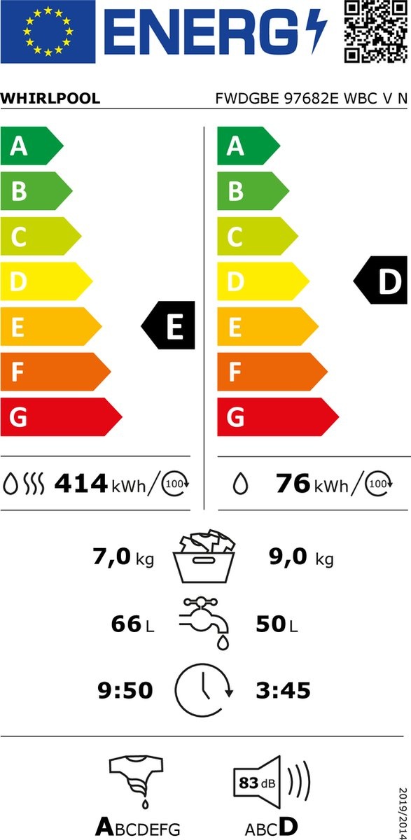 Whirlpool FWDGBE 97682E WBC VN - Was-droogcombinatie