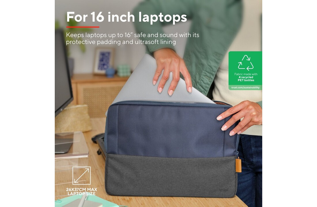Trust Lisboa 16 inch laptop sleeve Blauw - Laptoptas
