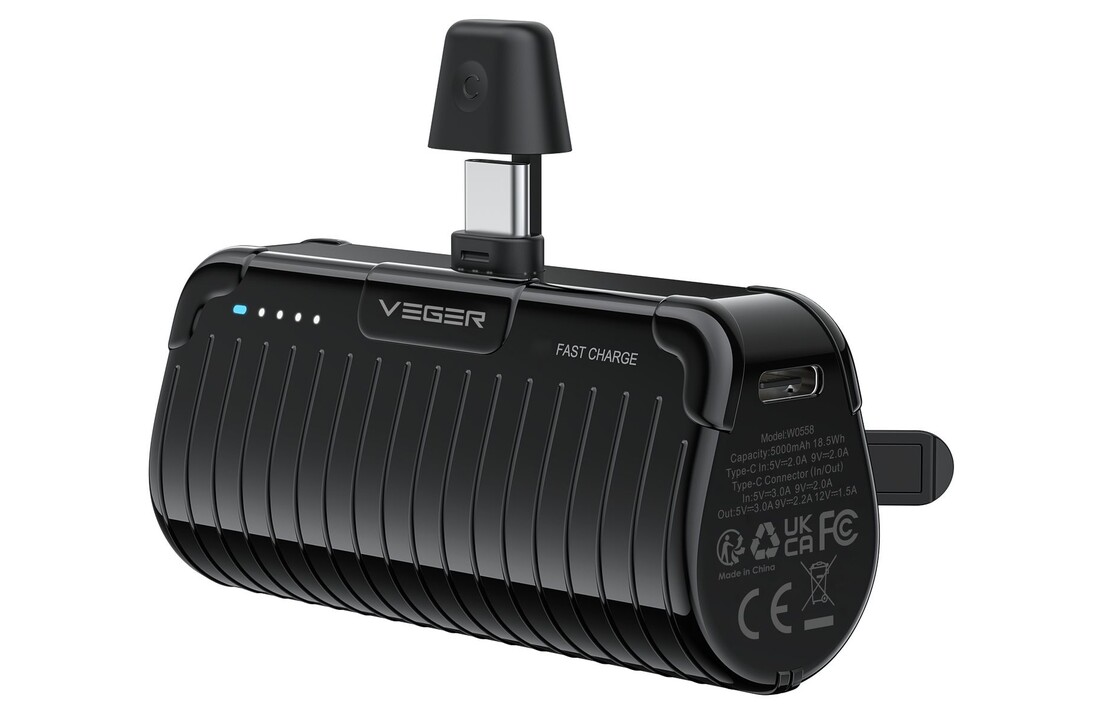 Veger PlugOn Pro-C W0558 5000mAh Zwart - Powerbank