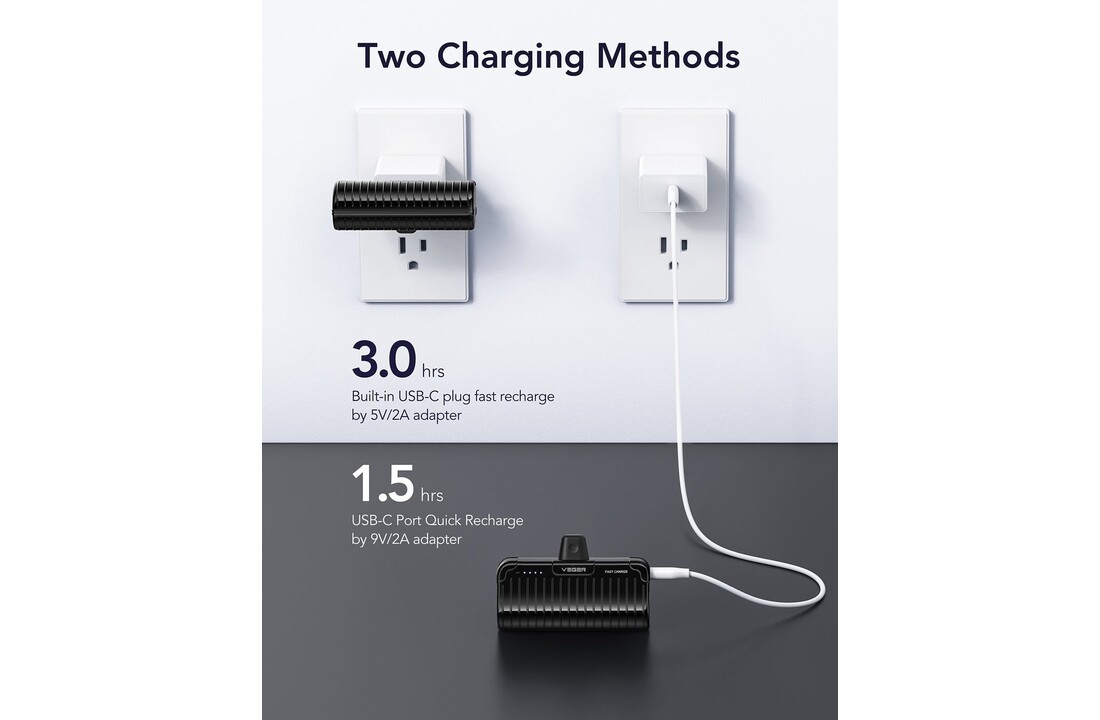 Veger PlugOn Pro-C W0558 5000mAh Zwart - Powerbank