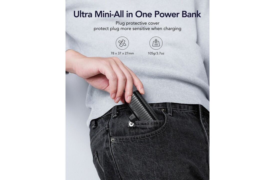 Veger PlugOn Pro-C W0558 5000mAh Zwart - Powerbank