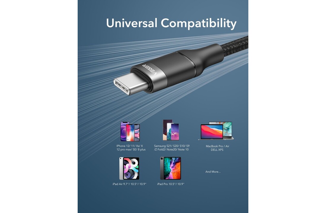 Veger CC02 USB-C naar USB-C kabel 1.5m Braided Nylon