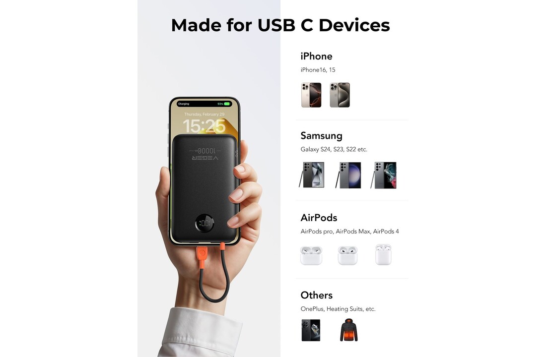 Veger K1C W1189 10.000 mAh Zwart - Powerbank