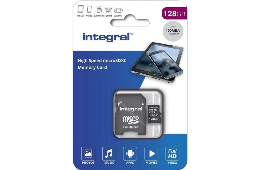 Integral High Speed MicroSDXC 128GB Class 10 - Micro SD kaart