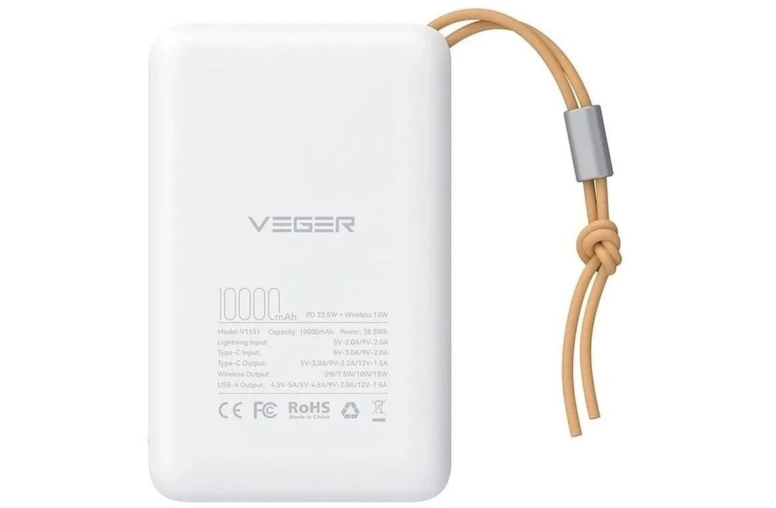 Veger MagOn W1151 10.000mAh Powerbank Wit - Powerbank