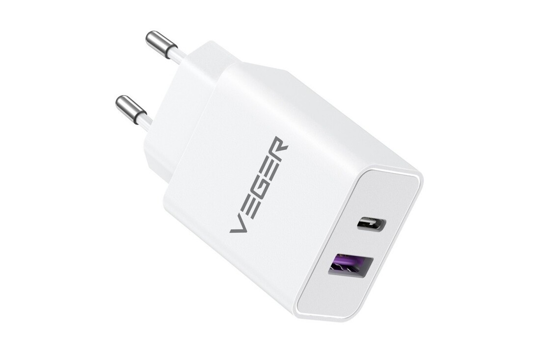 Veger Fast Charger 65W USB-C & USB-A Wit