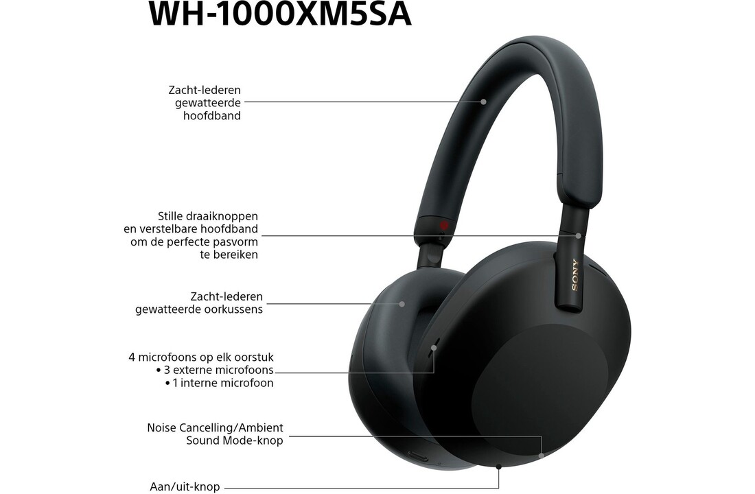 Sony WH-1000XM5SA Zwart incl. SoftCase - Draadloze koptelefoon