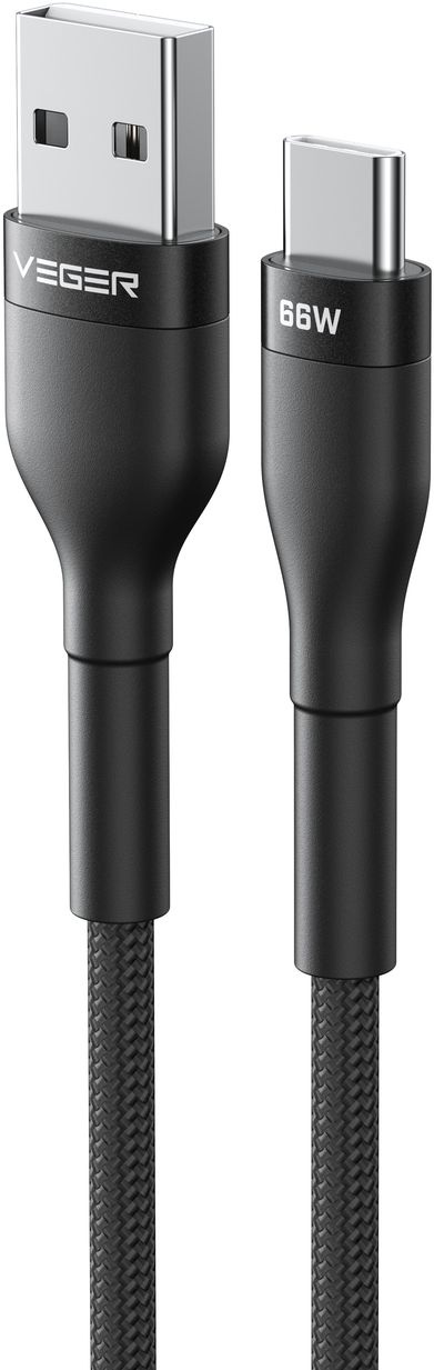 Veger AC04 USB-A naar USB-C kabel 1.2m Braided Aluminium 66 Watt