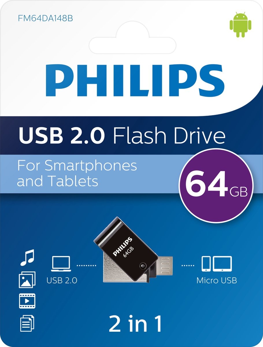 Philips FM64DA148B USB 2.0 64GB 2-in-1 - USB-stick