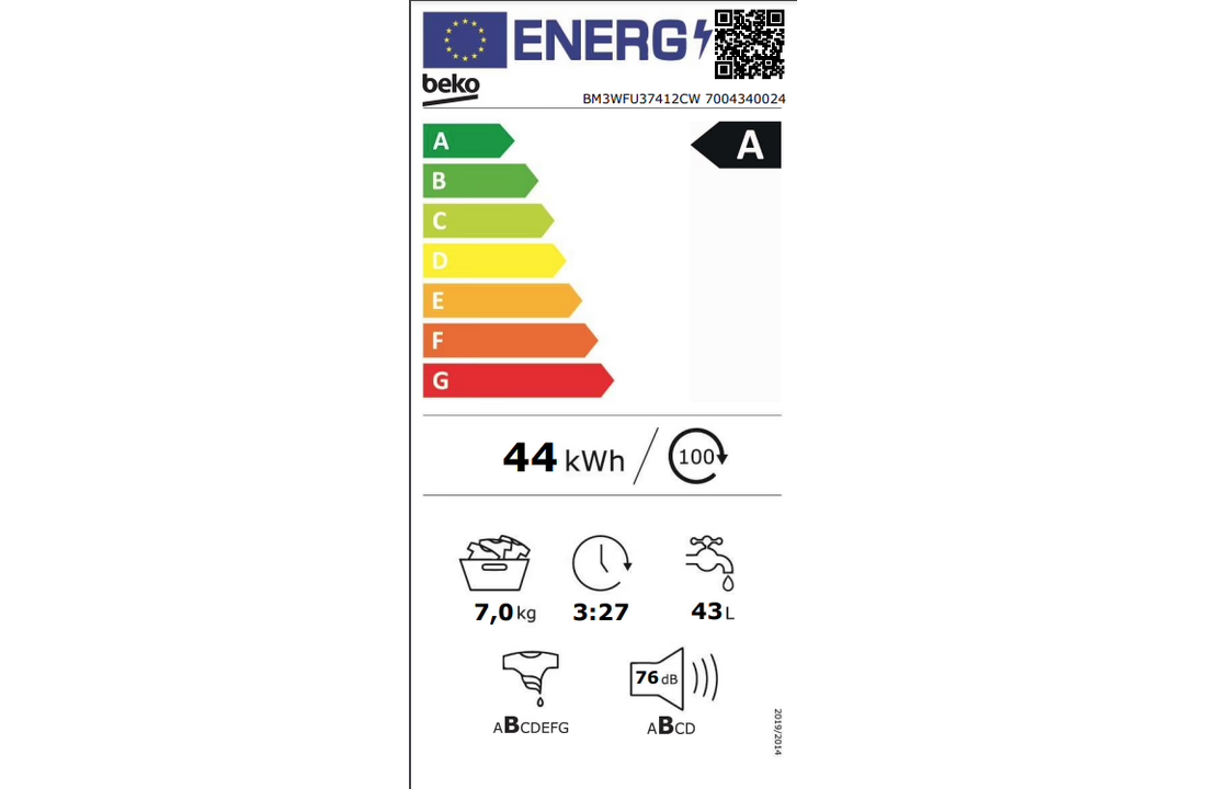Beko BM3WFU37412CW EnergySpin - Wasmachine.