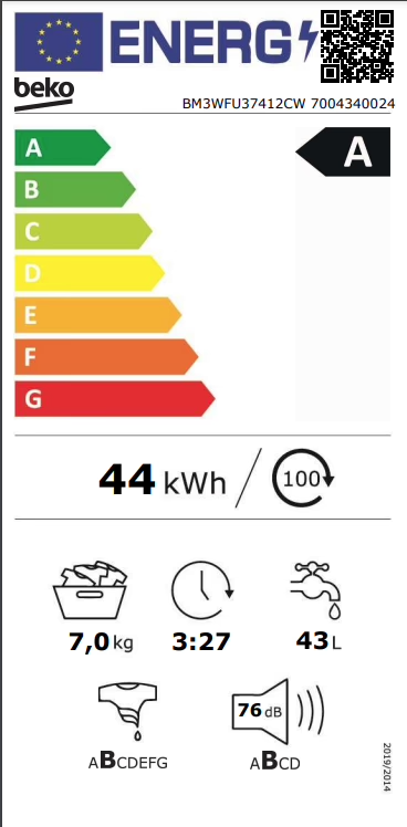 Beko BM3WFU37412CW EnergySpin - Wasmachine.