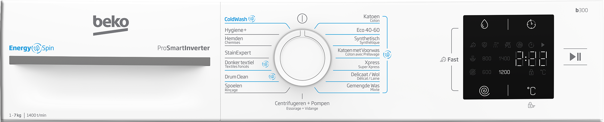 Beko BM3WFU37412CW EnergySpin - Wasmachine.