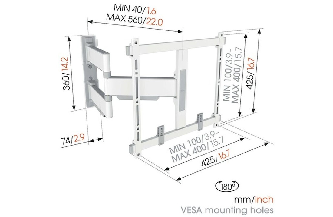 Vogel's TVM 5445 32 -65 inch wit Draaibare tv-beugel - TV muurbeugel