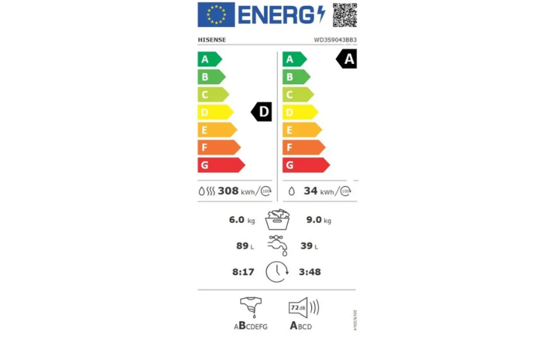 Hisense WD3S9043BB3 - Was-droogcombinatie