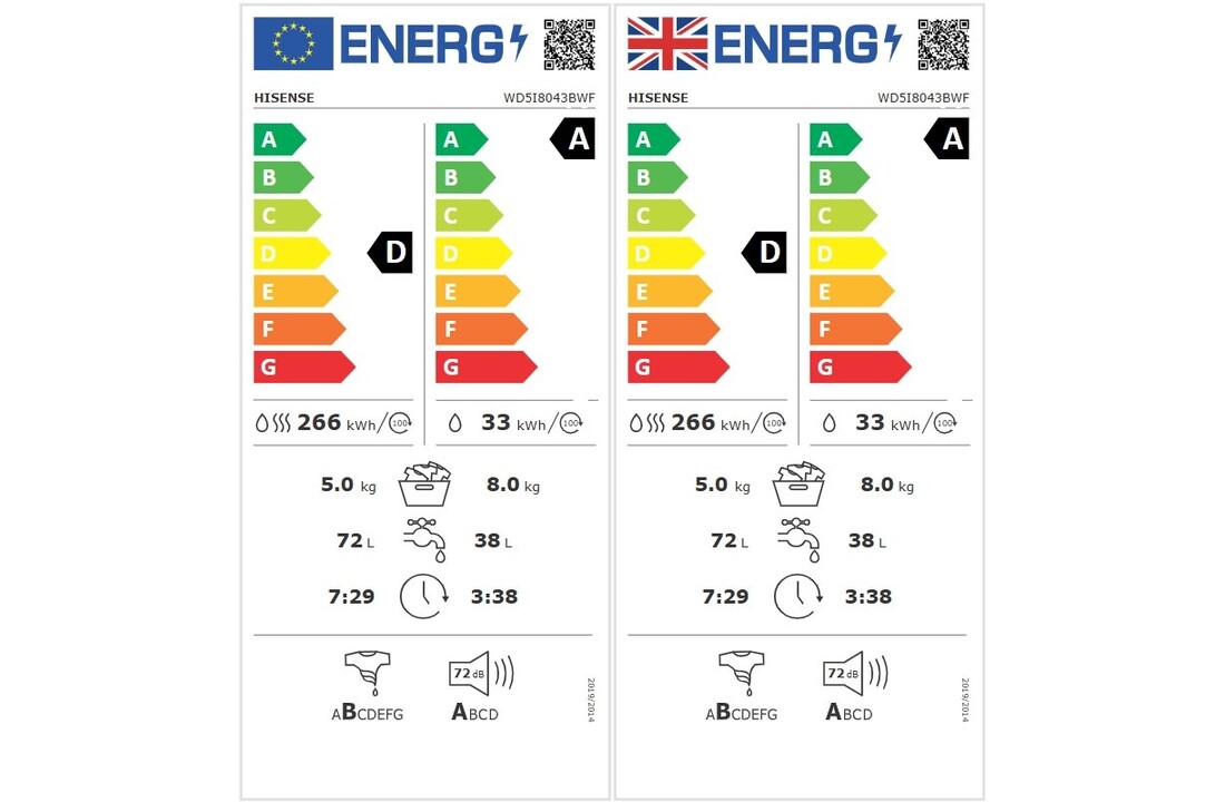 Hisense WD5I8043BWF - Was-droogcombinatie