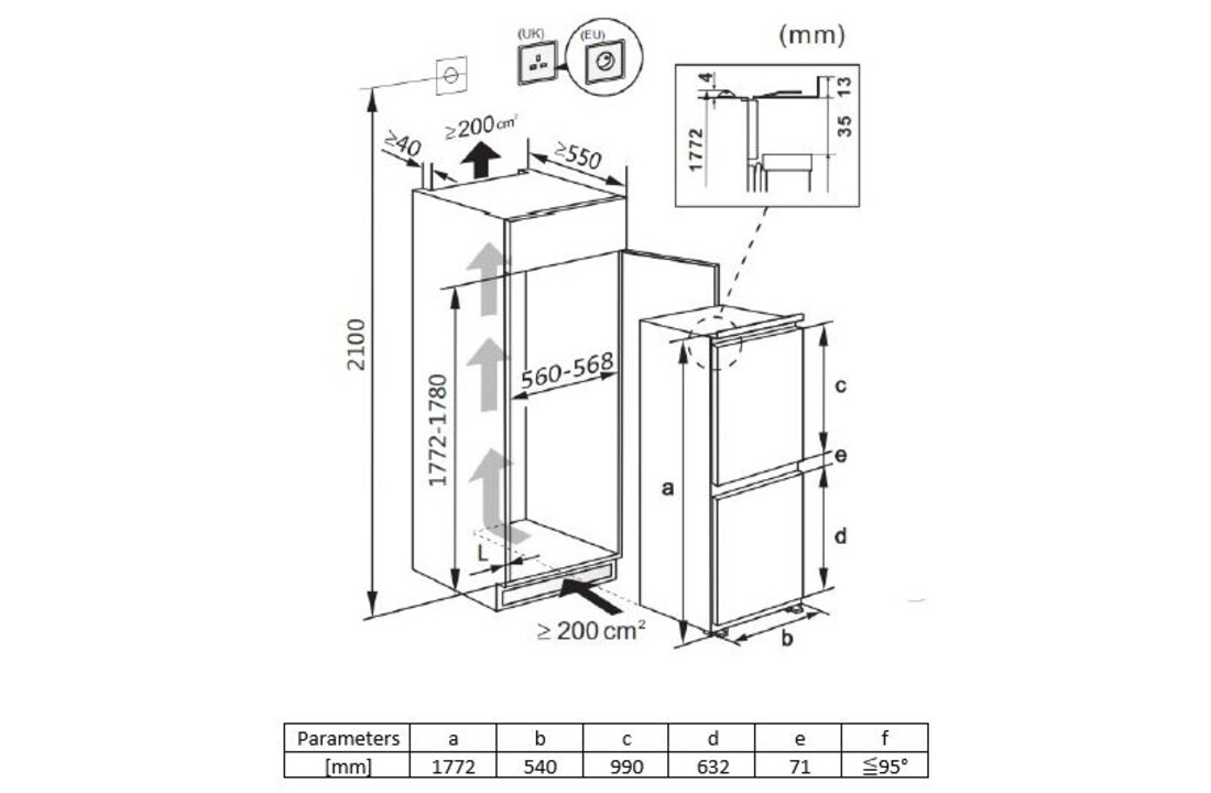 Frilec BERLIN278-NF-011E - Inbouw koel-vriescombinatie