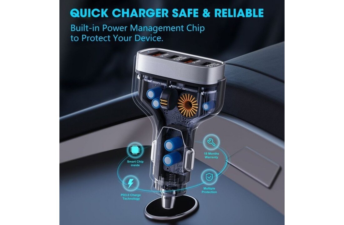 Veger CC53-2A2C PD QC 3A 66W Autolader Zwart