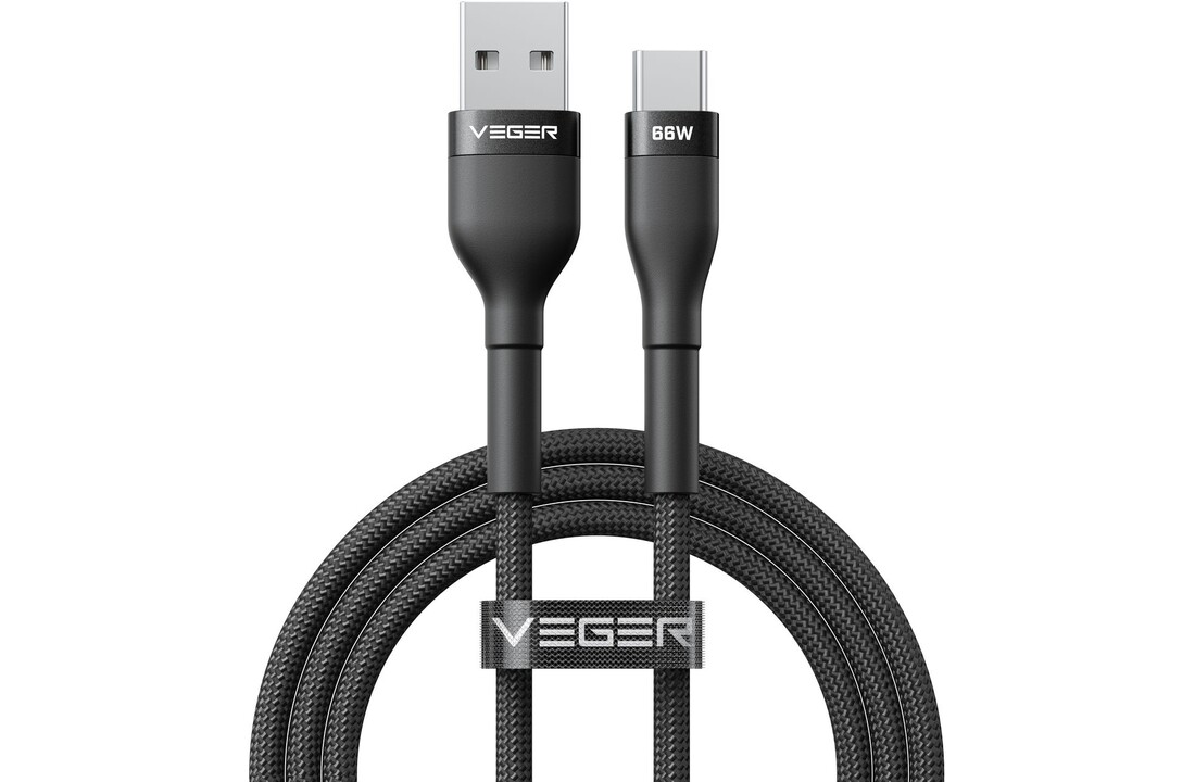 Veger AC04 USB-A naar USB-C kabel 1.2m Braided Aluminium 66 Watt