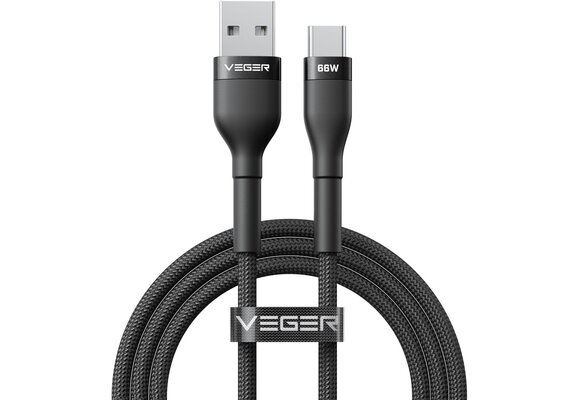 Veger AC04 USB-A naar USB-C kabel 1.2m Braided Aluminium 66 Watt