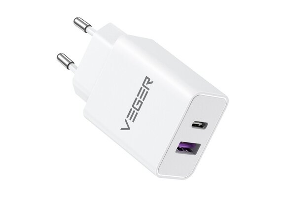 Veger Fast Charger 65W USB-C & USB-A Wit