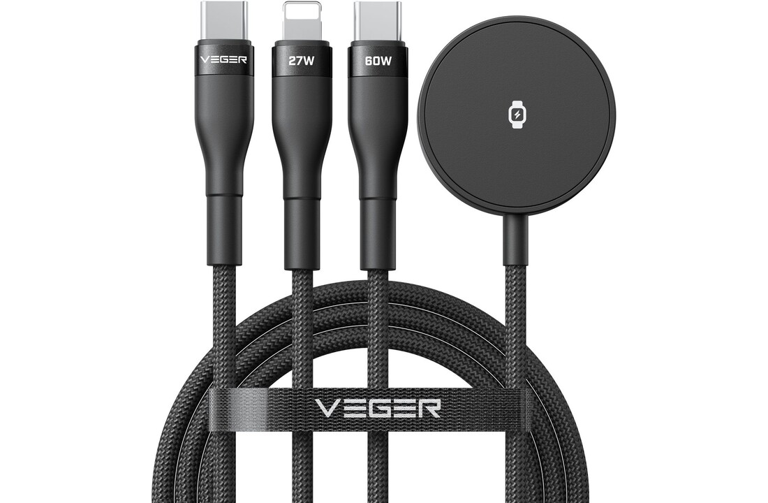 Veger V730 3 in 1 kabel met Magsafe 1.5m Braided 92 Watt