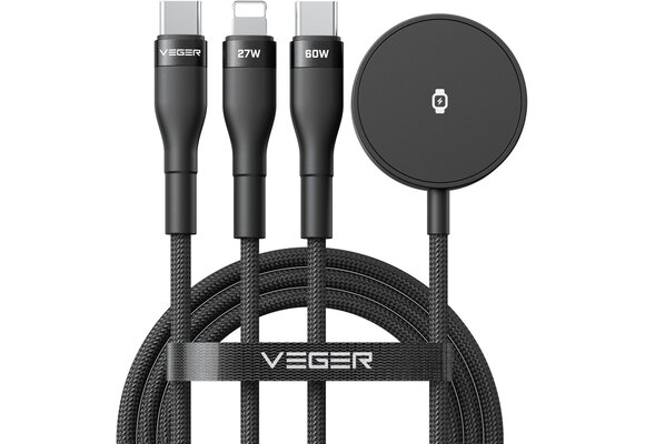 Veger V730 3 in 1 kabel met Magsafe 1.5m Braided 92 Watt