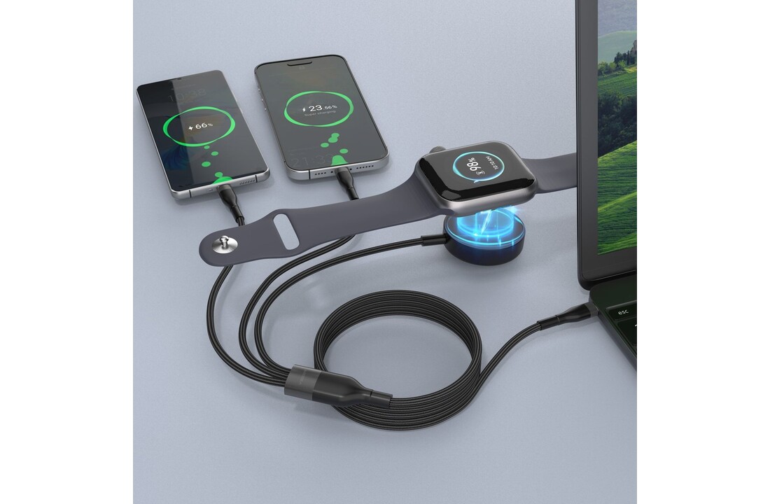 Veger V730 3 in 1 kabel met Magsafe 1.5m Braided 92 Watt