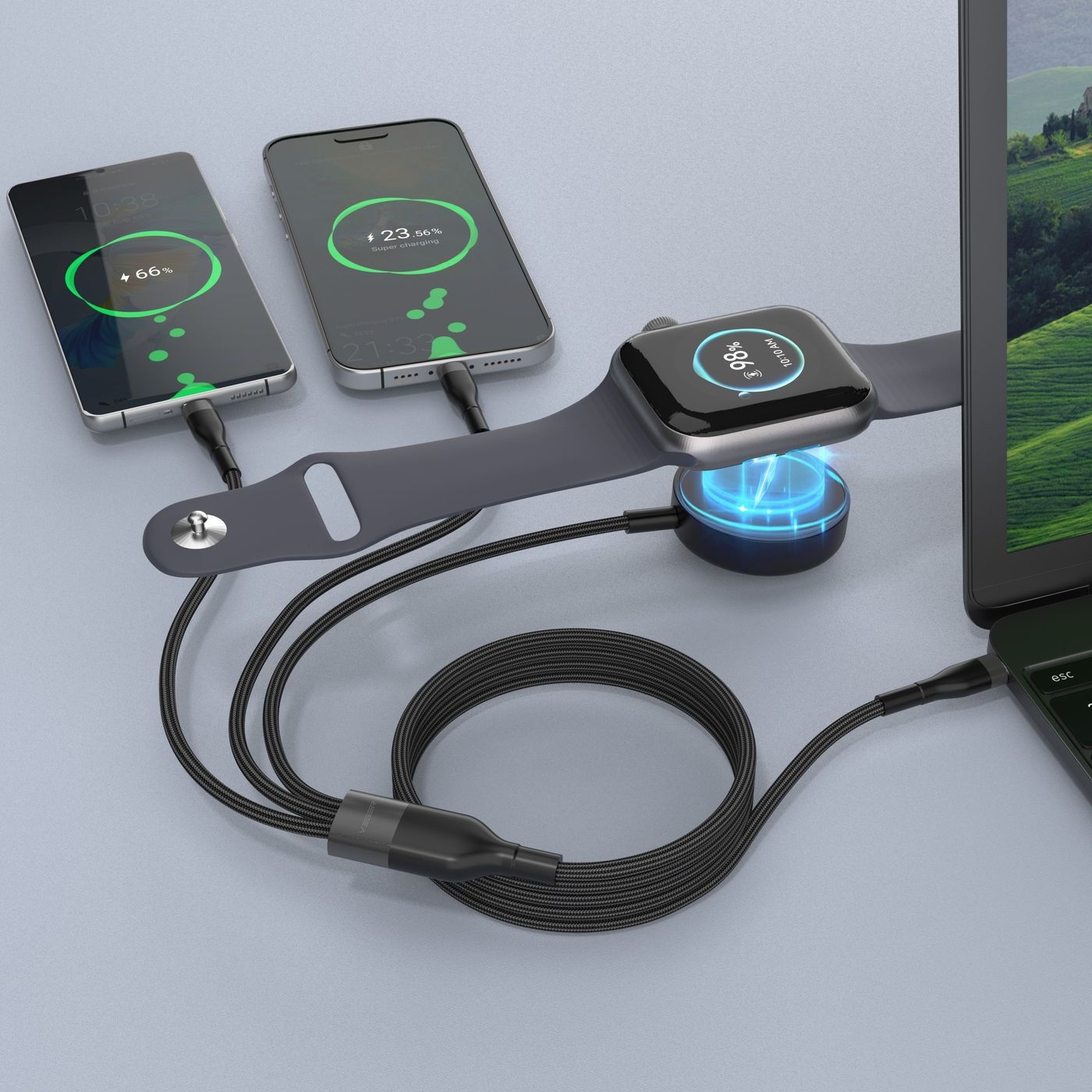 Veger V730 3 in 1 kabel met Magsafe 1.5m Braided 92 Watt