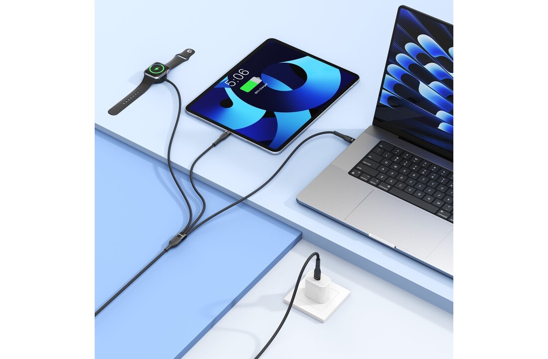 Veger V730 3 in 1 kabel met Magsafe 1.5m Braided 92 Watt