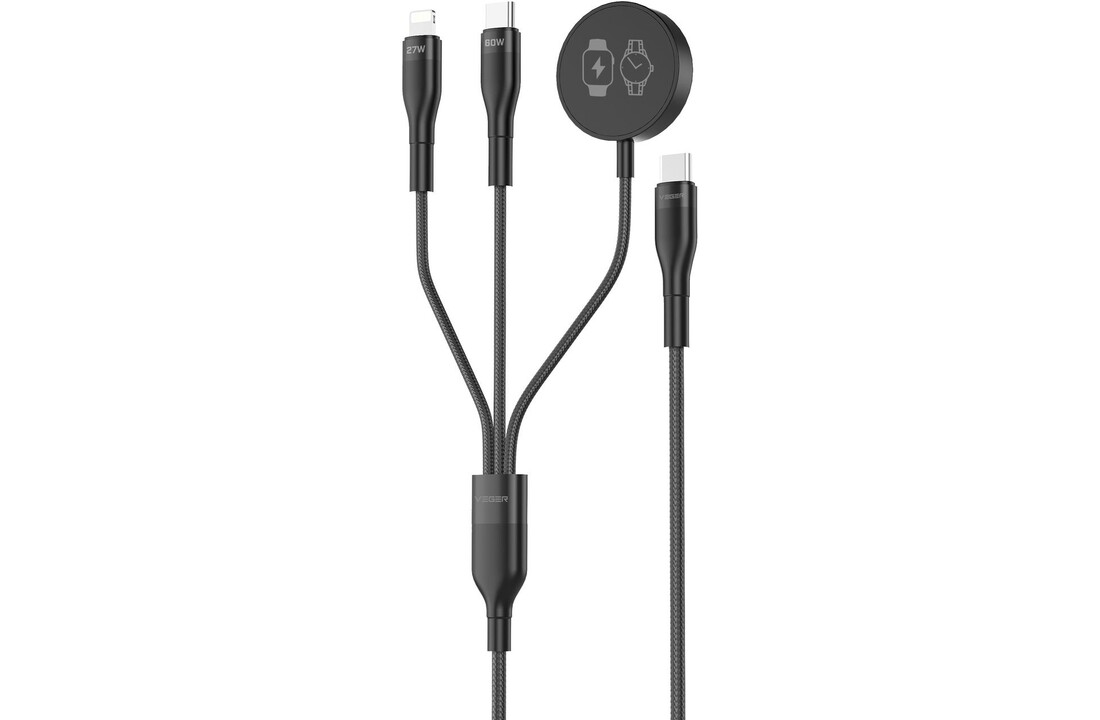 Veger V730 3 in 1 kabel met Magsafe 1.5m Braided 92 Watt