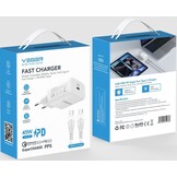 Veger snellader 45 Watt + USB-C Kabel 1,5m Nylon Wit