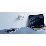 Veger snellader 100 Watt 2x USB Poort + USB-C Kabel 1,5m Nylon Wit