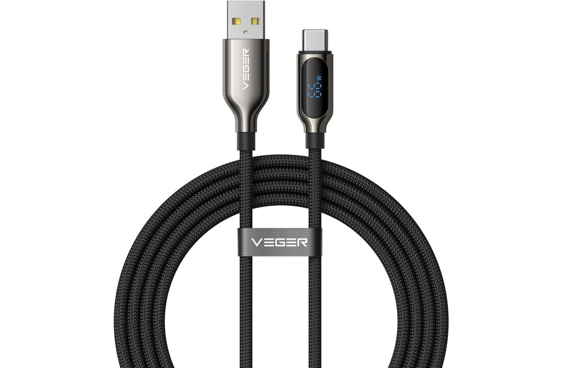 Veger AC1 USB-A naar USB-C kabel 1.2m Braided 66 Watt met display