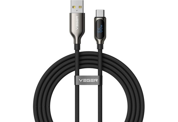 Veger AC1 USB-A naar USB-C kabel 1.2m Braided 66 Watt met display