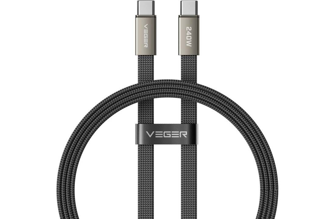 Veger CC2 USB-C naar USB-C kabel 1.5m Braided Flat 240 Watt