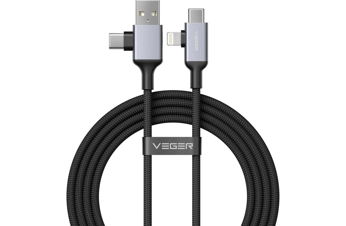 Veger V313 4 in 1 USB-A USB-C Lightning kabel 1.2m Braided Aluminium 60 Watt