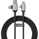 Veger V313 4 in 1 USB-A USB-C Lightning kabel 1.2m Braided Aluminium 60 Watt