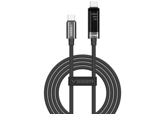 Veger DC120 USB-C naar USB-C kabel 1.5m Braided Aluminium 240 Watt met display