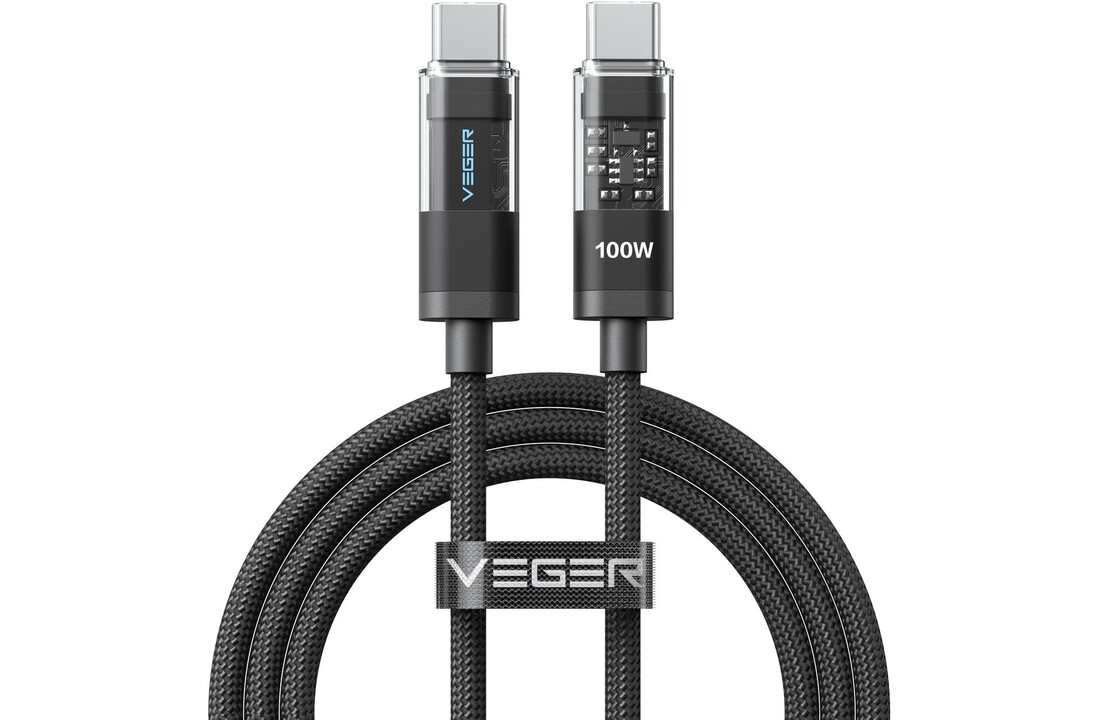 Veger CC16 USB-C naar USB-C kabel 1.5m Braided Aluminium 100 Watt met display